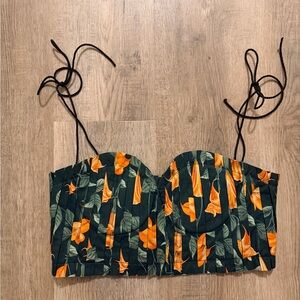 Agua by Agua Bendita Black and Orange Floral Crop Top